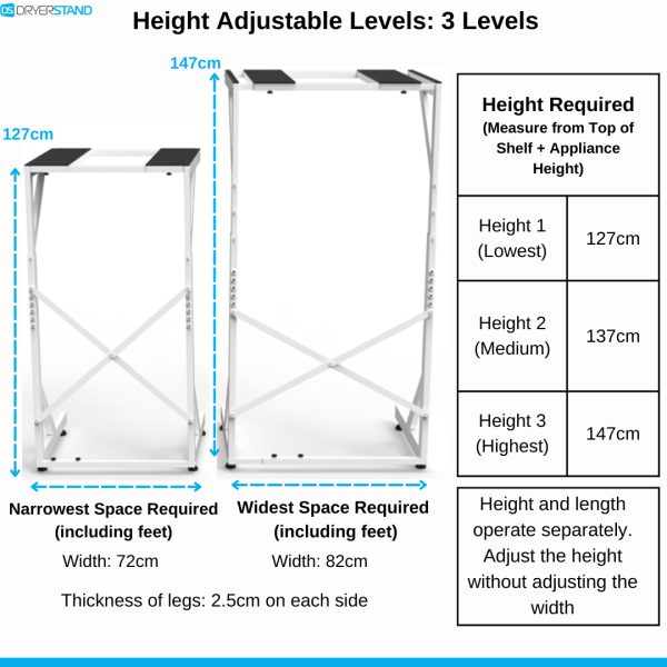 Dryer Stand Adjustable, Tumble Dryer Stacking Kit Freestanding - immagine 10